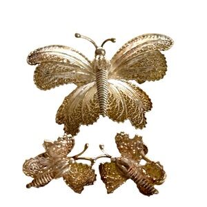 Butterfly Pin Brooch & Screw back earrings